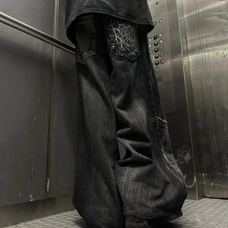 Spider Embroidered Baggy Unisex Jeans