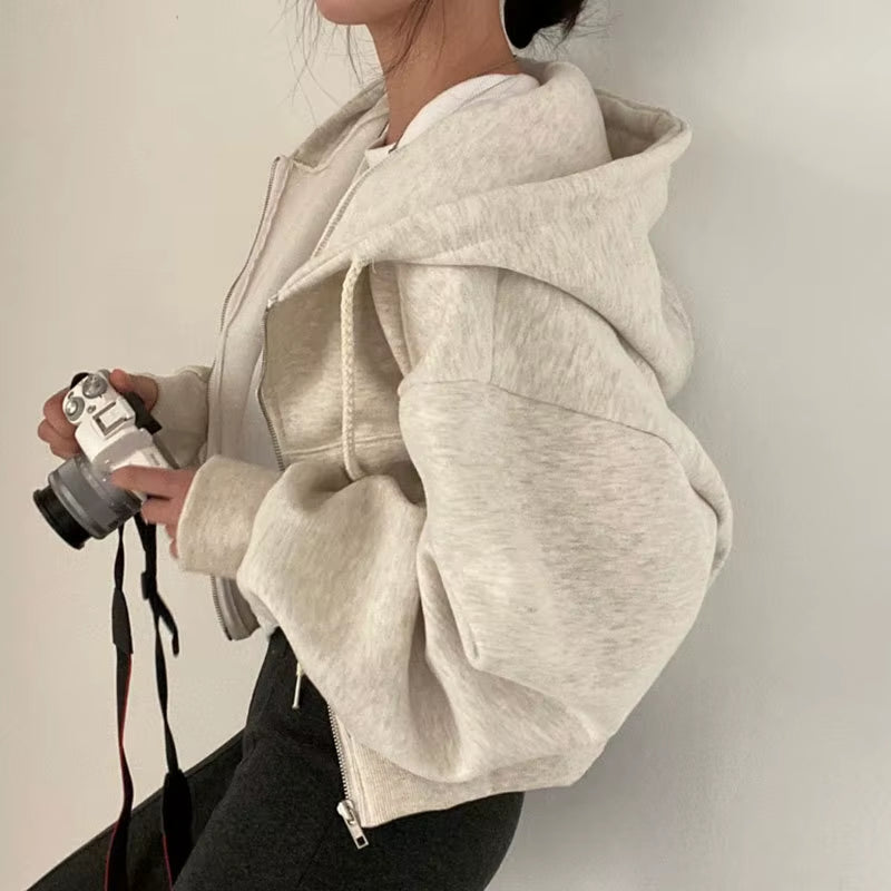 Solid Harajuku Style Zip up Hoodie 