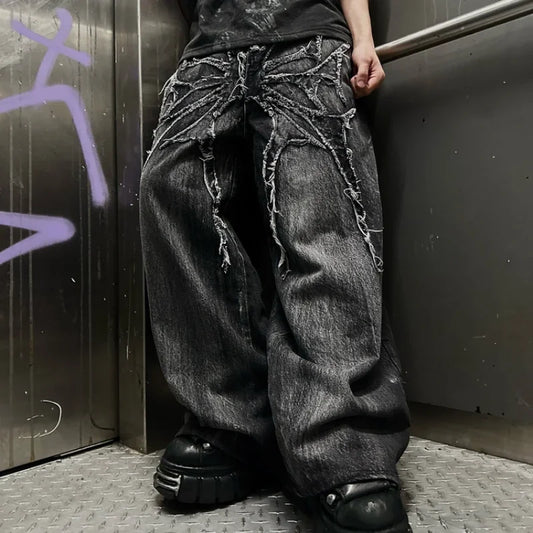 Spider Embroidered Baggy Unisex Jeans