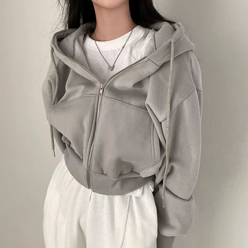 Solid Harajuku Style Zip up Hoodie 
