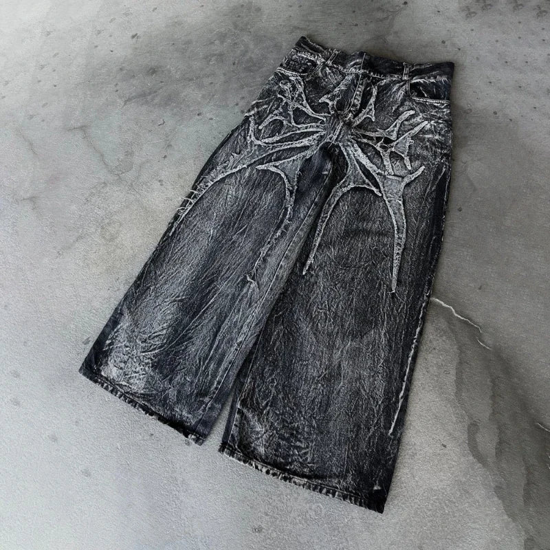 Spider Embroidered Baggy Unisex Jeans