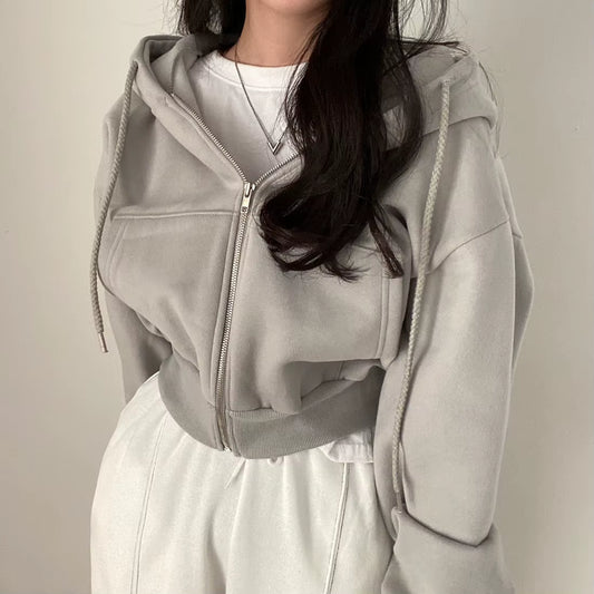 Solid Harajuku Style Zip up Hoodie 