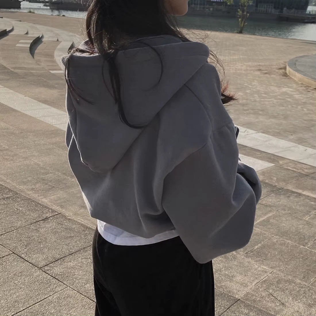 Solid Harajuku Style Zip up Hoodie 