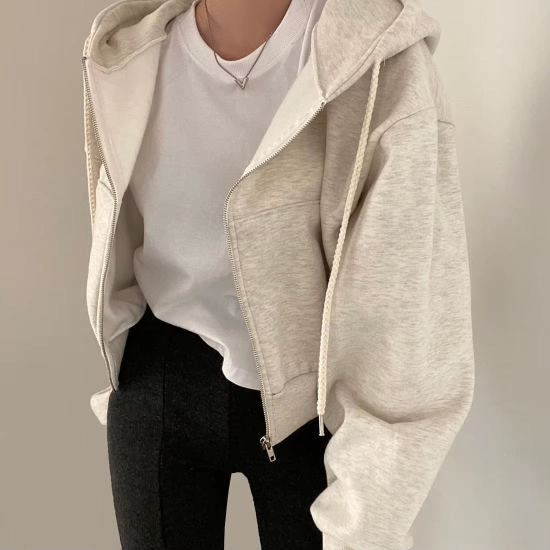 Solid Harajuku Style Zip up Hoodie 
