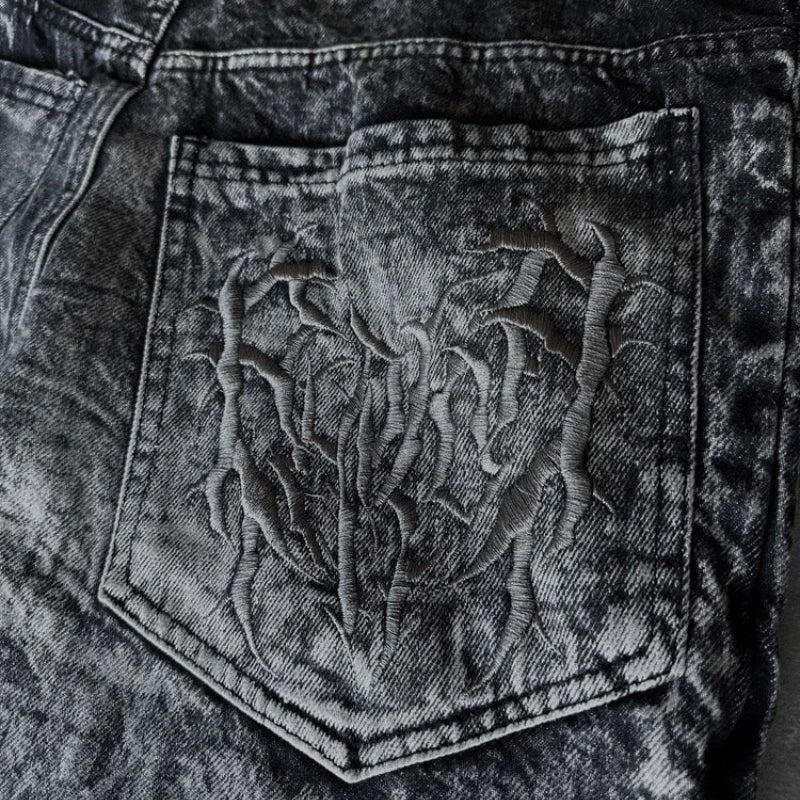 Spider Embroidered Baggy Unisex Jeans