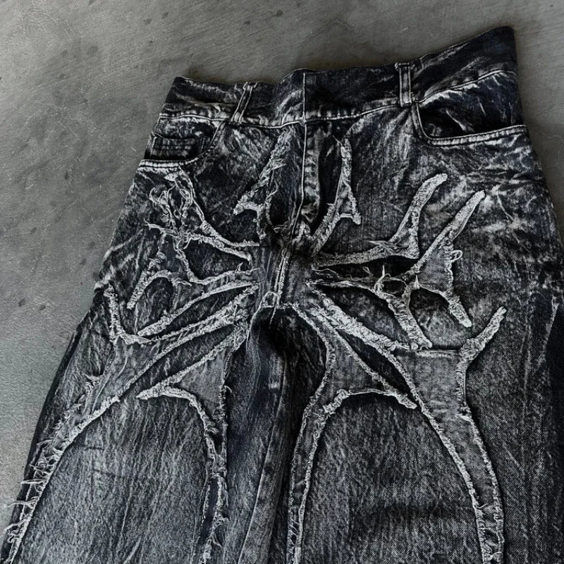 Spider Embroidered Baggy Unisex Jeans